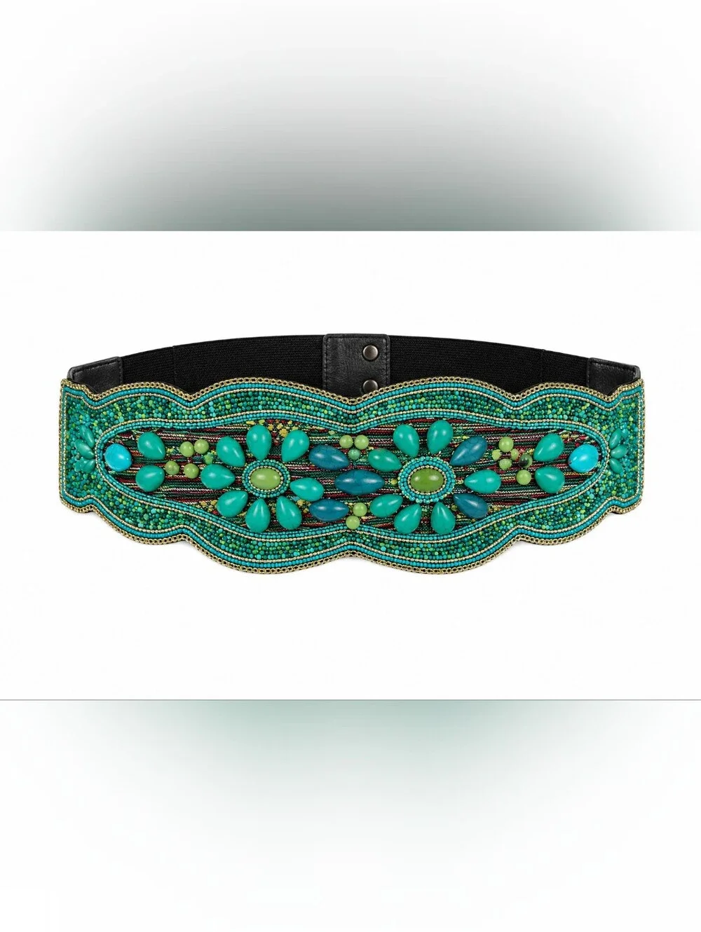 Boho Stone Hand Beaded Wide Stretch Waist Belt Snap Closure